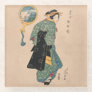 Japanse Kimono Vrouw Courtisane Kunstwerk Glazen Onderzetter