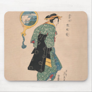 Japanse Kimono Vrouw Courtisane Kunstwerk Muismat
