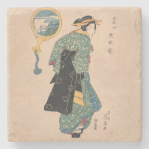 Japanse Kimono Vrouw Courtisane Kunstwerk Stenen Onderzetter