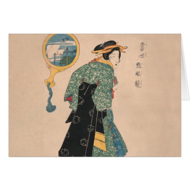 Japanse Kimono Vrouw: Ukiyo-e Woodblock Print (Voorkant Horizontaal)
