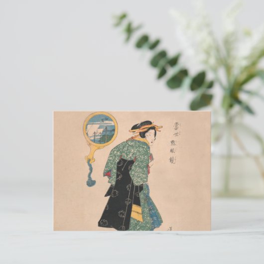 Japanse Kimono Vrouw: Ukiyo-e Woodblock Print Briefkaart (Staand voorkant)