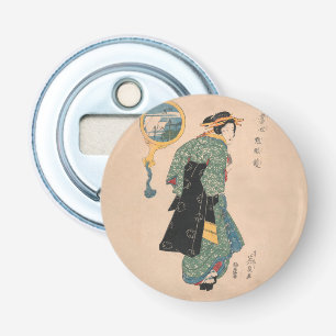 Japanse Kimono Vrouw: Ukiyo-e Woodblock Print Button Flesopener