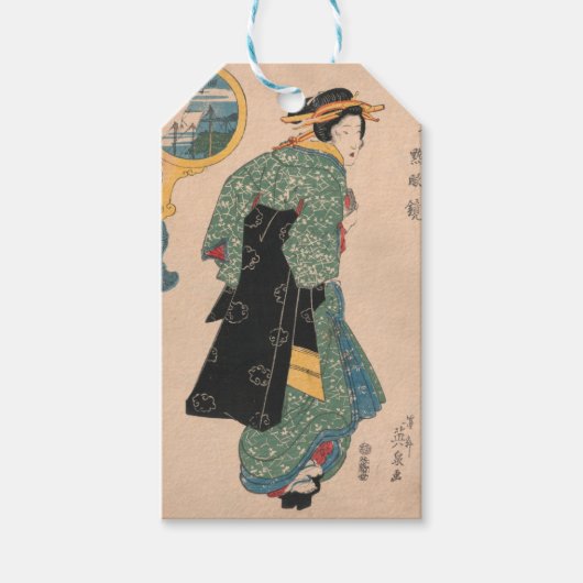 Japanse Kimono Vrouw: Ukiyo-e Woodblock Print Cadeaulabel (Voorkant)
