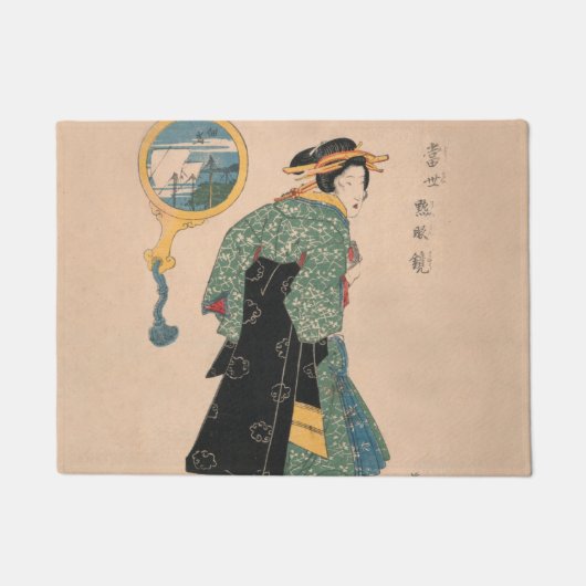 Japanse Kimono Vrouw: Ukiyo-e Woodblock Print Deurmat (Voorkant)