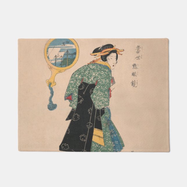 Japanse Kimono Vrouw: Ukiyo-e Woodblock Print Deurmat (Voorkant)