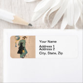 Japanse Kimono Vrouw: Ukiyo-e Woodblock Print Etiket (Insitu)