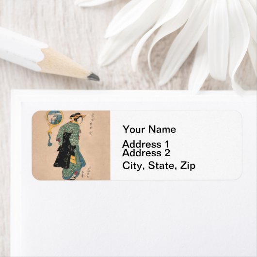 Japanse Kimono Vrouw: Ukiyo-e Woodblock Print Etiket (Insitu)