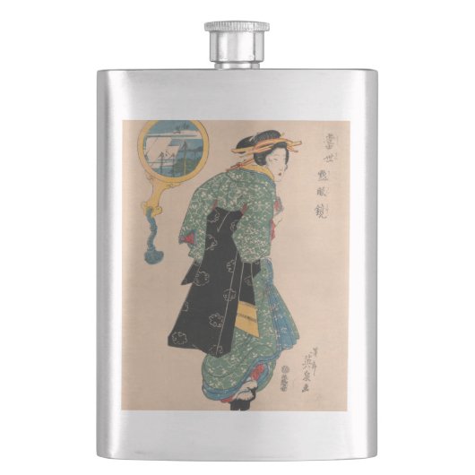 Japanse Kimono Vrouw: Ukiyo-e Woodblock Print Flacon (Voorkant)