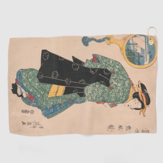 Japanse Kimono Vrouw: Ukiyo-e Woodblock Print Golfhanddoek (Horizontaal)