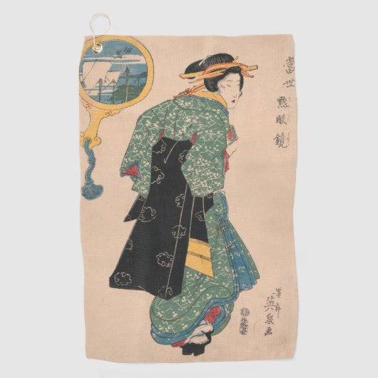 Japanse Kimono Vrouw: Ukiyo-e Woodblock Print Golfhanddoek (Voorkant)