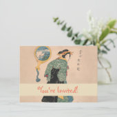 Japanse Kimono Vrouw: Ukiyo-e Woodblock Print Kaart (Staand voorkant)