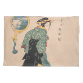 Japanse Kimono Vrouw: Ukiyo-e Woodblock Print Kussensloop (Achterkant)