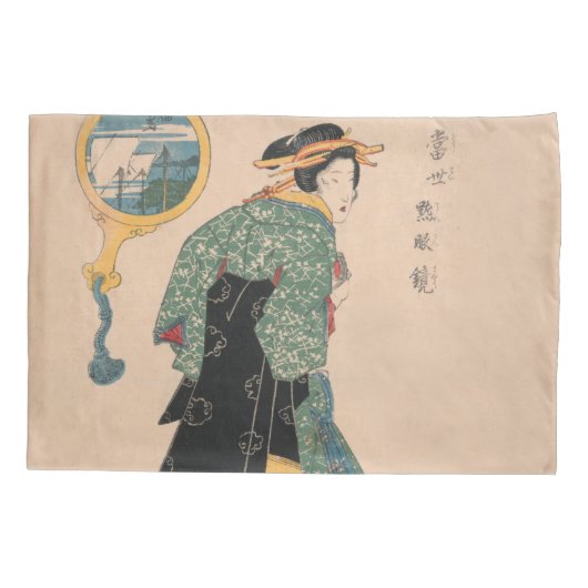 Japanse Kimono Vrouw: Ukiyo-e Woodblock Print Kussensloop (Achterkant)