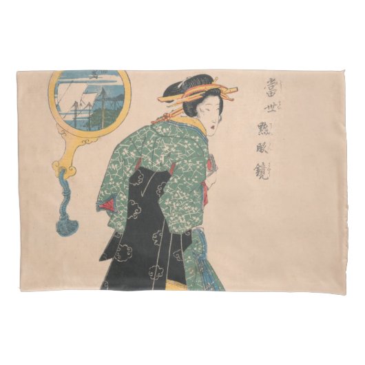 Japanse Kimono Vrouw: Ukiyo-e Woodblock Print Kussensloop (Voorkant)