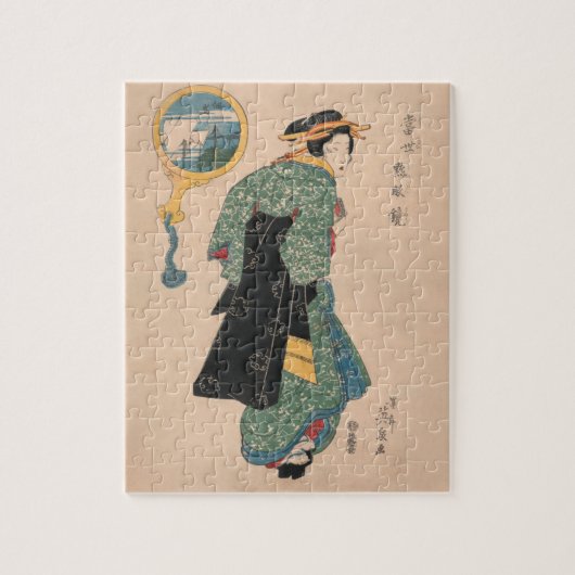 Japanse Kimono Vrouw: Ukiyo-e Woodblock Print Legpuzzel (Verticaal)