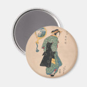 Japanse Kimono Vrouw: Ukiyo-e Woodblock Print Magneet (Voorkant / Achterkant)