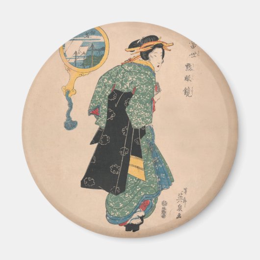 Japanse Kimono Vrouw: Ukiyo-e Woodblock Print Magneet (Voorkant)
