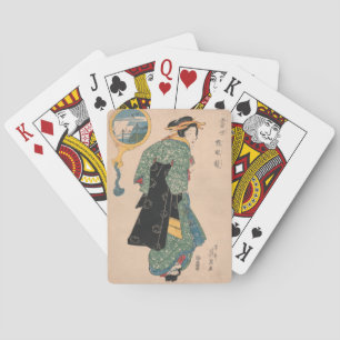 Japanse Kimono Vrouw: Ukiyo-e Woodblock Print Pokerkaarten