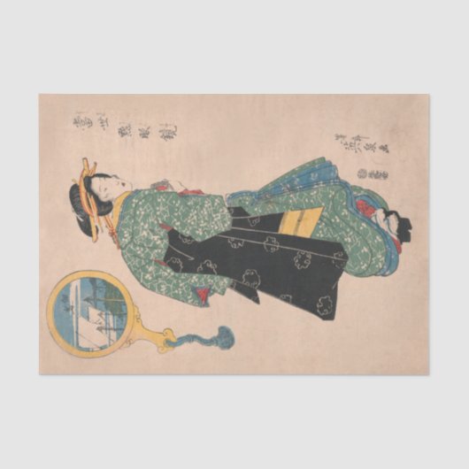 Japanse Kimono Vrouw: Ukiyo-e Woodblock Print Tissuepapier (Voorkant)