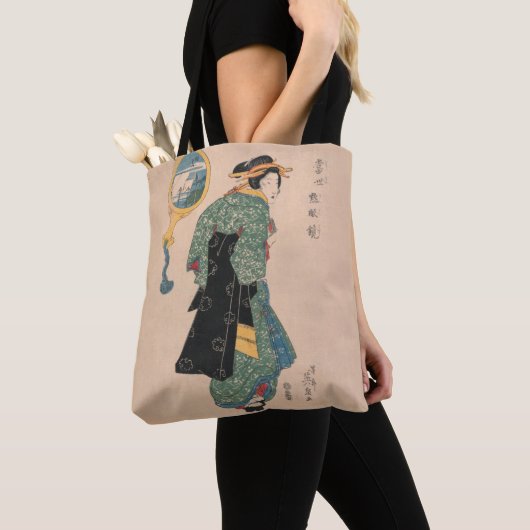 Japanse Kimono Vrouw: Ukiyo-e Woodblock Print Tote Bag (Dichtbij)