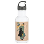 Japanse Kimono Vrouw: Ukiyo-e Woodblock Print Waterfles (Voorkant)