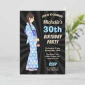 Japanse Kimono Woman Birthday Party Kaart (Staand voorkant)