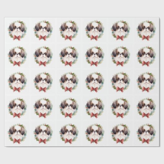 Japanse kin kerstkrans feestelijke pup cadeaupapier (Vlak)