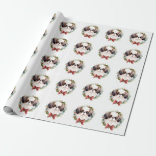 Japanse kin kerstkrans feestelijke pup cadeaupapier