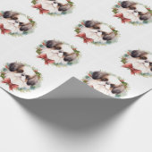 Japanse kin kerstkrans feestelijke pup cadeaupapier (Hoek)