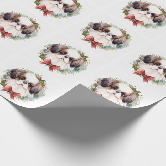 Japanse kin kerstkrans feestelijke pup cadeaupapier (Hoek)