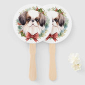 Japanse kin kerstkrans feestelijke pup handwaaier (Voorkant en achterkant)