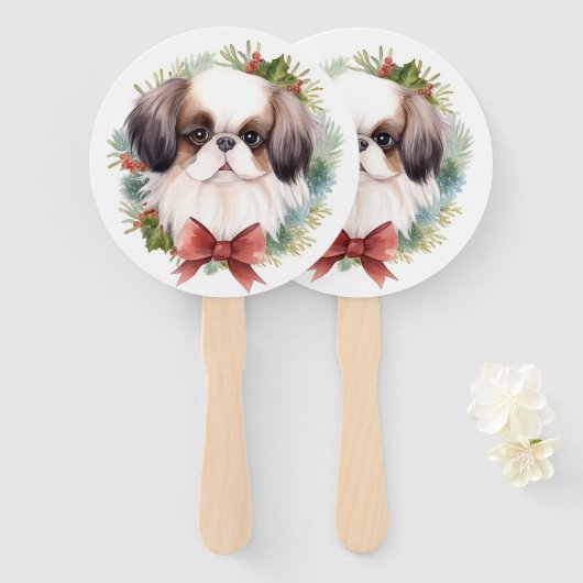 Japanse kin kerstkrans feestelijke pup handwaaier (Voorkant en achterkant)