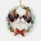 Japanse kin kerstkrans feestelijke pup keramisch ornament (Voorkant)
