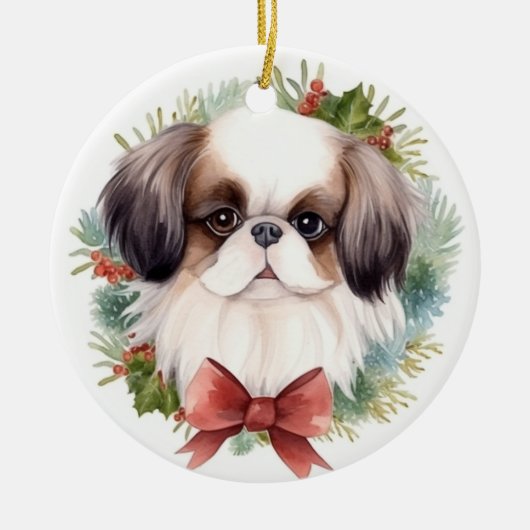 Japanse kin kerstkrans feestelijke pup keramisch ornament (Voorkant)