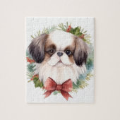 Japanse kin kerstkrans feestelijke pup legpuzzel (Verticaal)