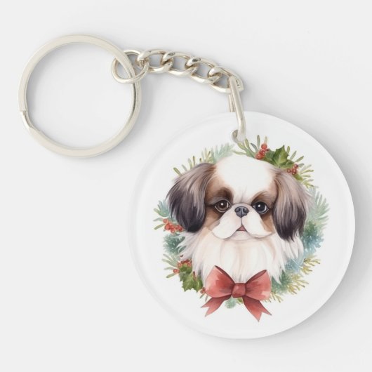 Japanse kin kerstkrans feestelijke pup sleutelhanger (Voorkant)
