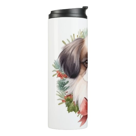 Japanse kin kerstkrans feestelijke pup thermosbeker (Gedraaid links)