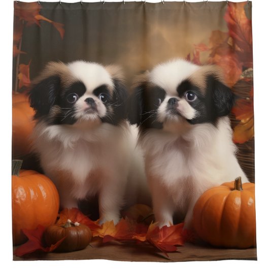 Japanse kin puppy herfst verrukking pompoen douchegordijn (Voorkant)