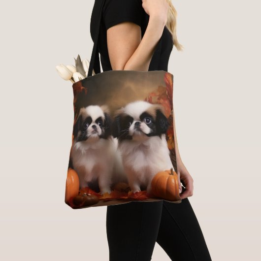 Japanse kin puppy herfst verrukking pompoen tote bag (Dichtbij)