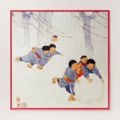 Japanse kinderen die grote sneeuwballen draaien legpuzzel (Verticaal)