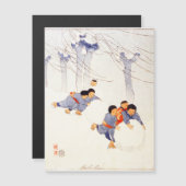 Japanse kinderen die grote sneeuwballen rollen (Voorkant / Achterkant)