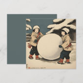 Japanse kinderen die grote sneeuwballen rollen (Voorkant / Achterkant)