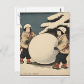Japanse kinderen die grote sneeuwballen rollen briefkaart (Voorkant / Achterkant)