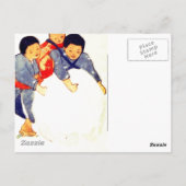 Japanse kinderen die grote sneeuwballen rollen briefkaart (Achterkant)