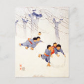 Japanse kinderen die grote sneeuwballen rollen briefkaart (Voorkant)