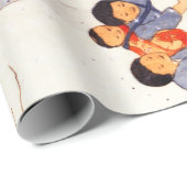 Japanse kinderen die grote sneeuwballen rollen cadeaupapier (Rol Hoek)