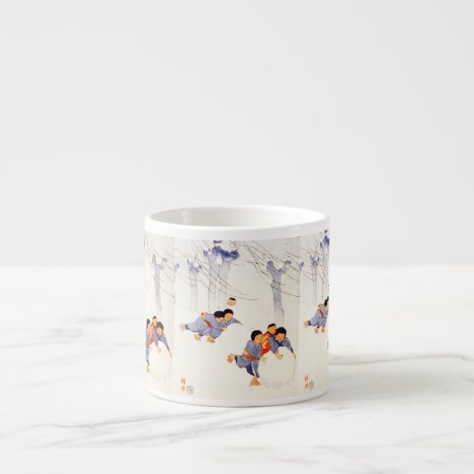 Japanse kinderen die grote sneeuwballen rollen espresso kop (Voorkant)