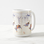 Japanse kinderen die grote sneeuwballen rollen koffiemok (Voorkant rechts)