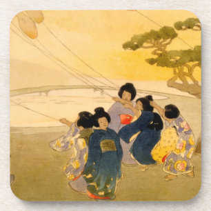 Japanse kinderen die vliegende vliegers - Bertha L Bier Onderzetter