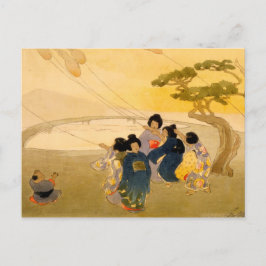 Japanse kinderen die vliegende vliegers - Bertha L Briefkaart